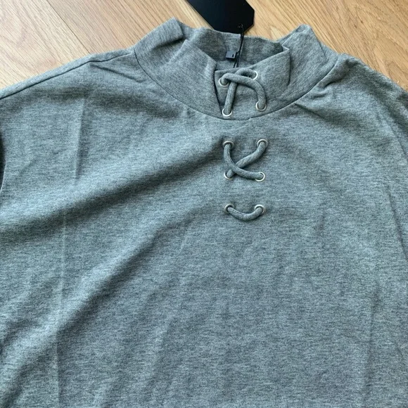 NEW Light Grey High Neck Sweater Lace Up Detail L - Picture 4 of 8